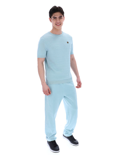 Sterling Blue Don Textured Knitted T-Shirt - Baby blue