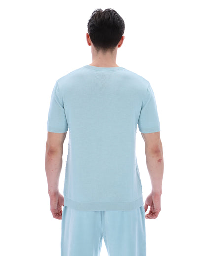 Sterling Blue Don Textured Knitted T-Shirt - Baby blue