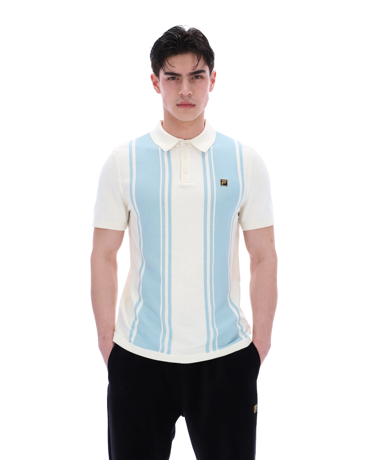Sterling Blue Buddy Bowling Style Knitted Polo - White Smoke