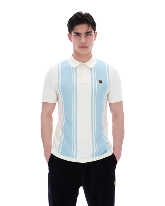 Sterling Blue Buddy Bowling Style Knitted Polo - White Smoke