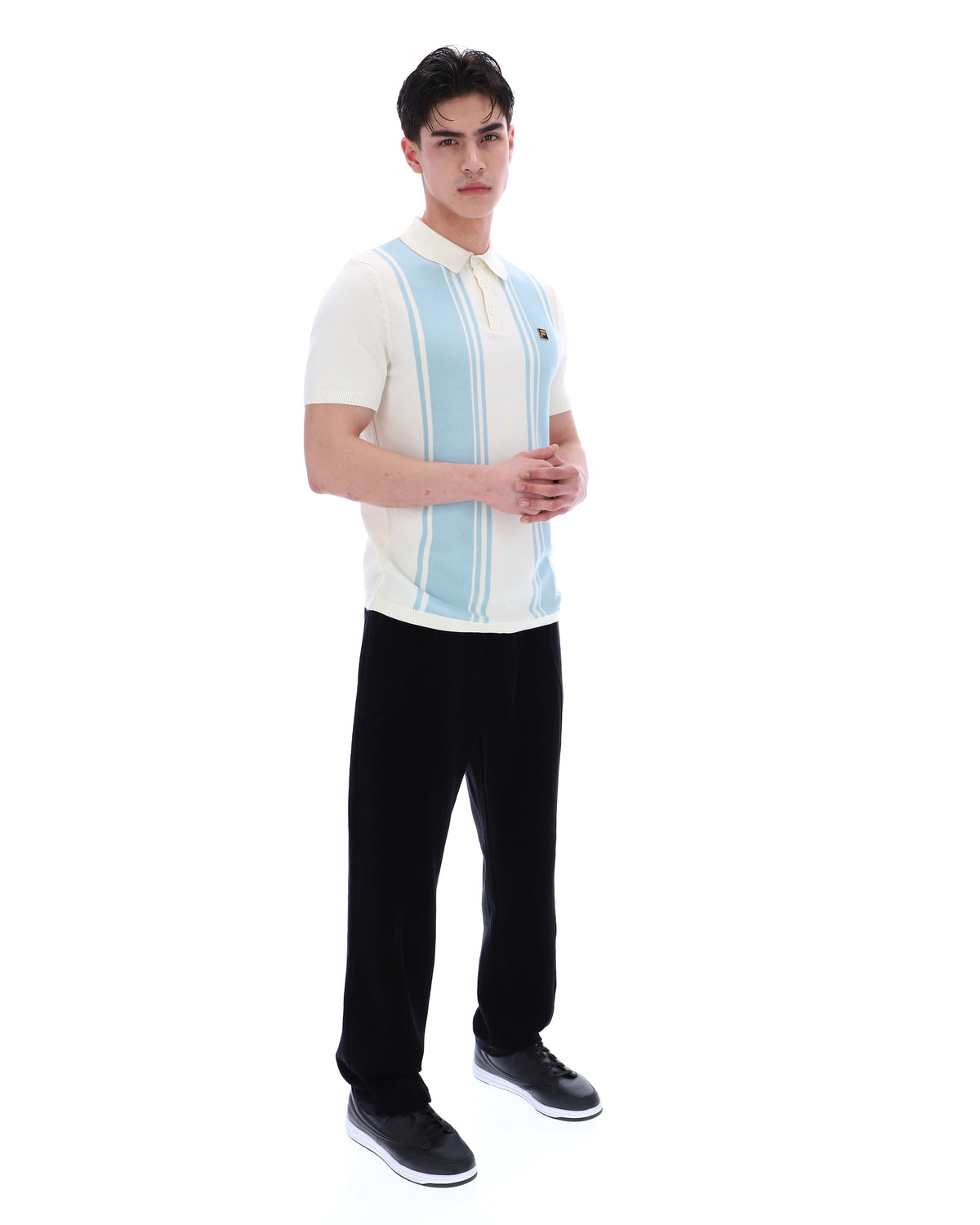 Sterling Blue Buddy Bowling Style Knitted Polo - White Smoke