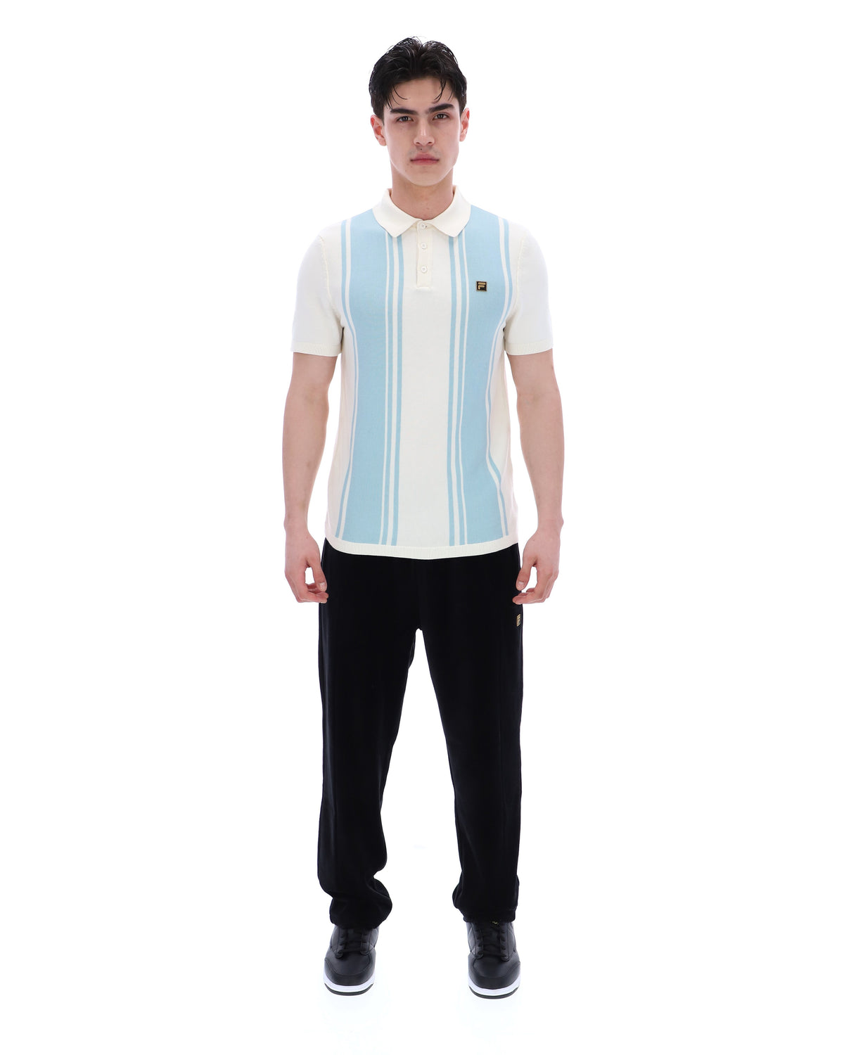 Sterling Blue Buddy Bowling Style Knitted Polo - White Smoke