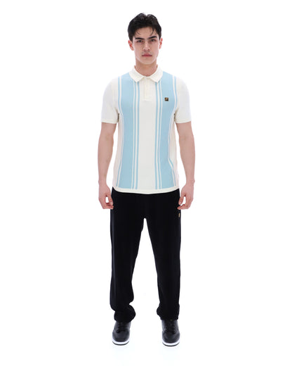 Sterling Blue Buddy Bowling Style Knitted Polo - White Smoke