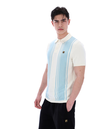 Sterling Blue Buddy Bowling Style Knitted Polo - White Smoke