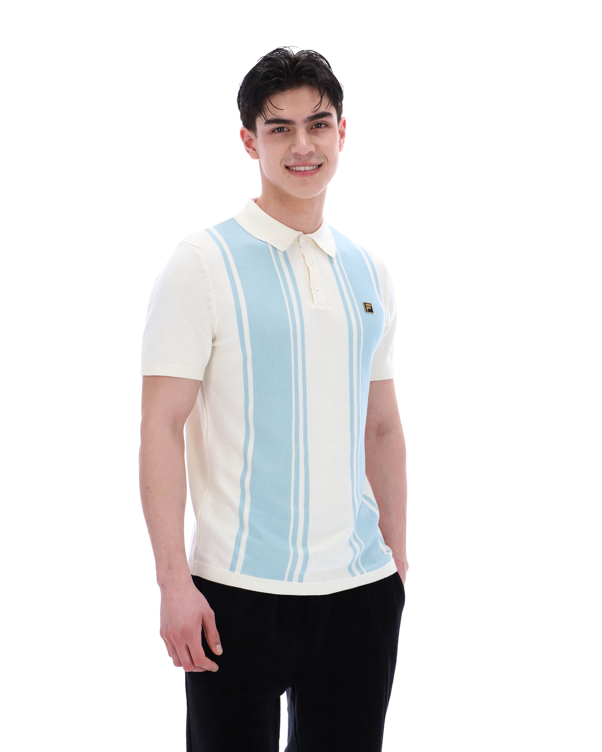 Sterling Blue Buddy Bowling Style Knitted Polo - White Smoke