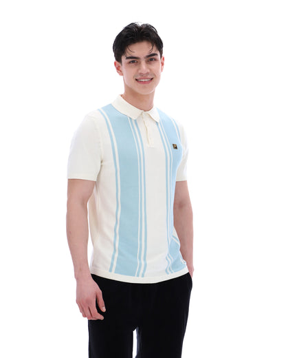 Sterling Blue Buddy Bowling Style Knitted Polo - White Smoke