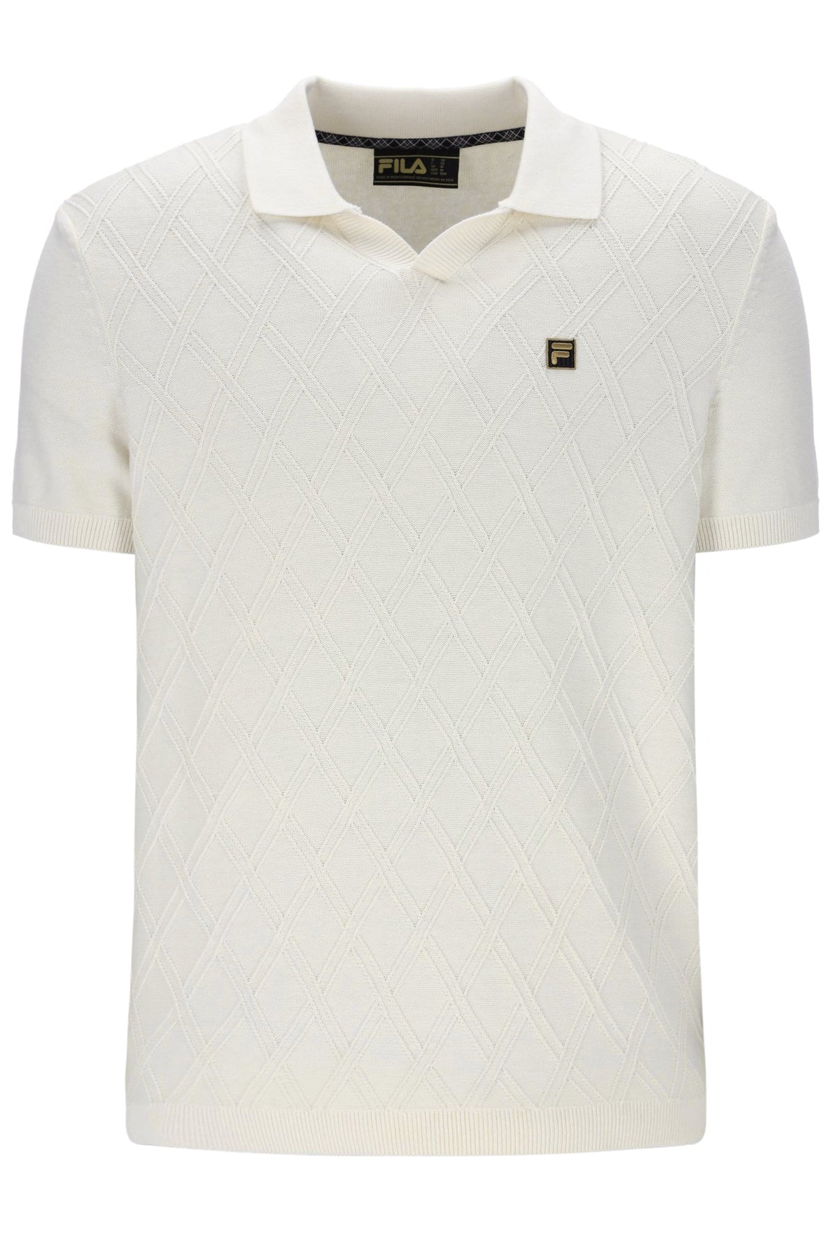 Coconut Milk Denny Diamond Knit Open Collar Polo - White