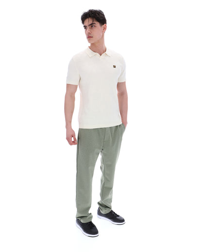 Coconut Milk Denny Diamond Knit Open Collar Polo - White