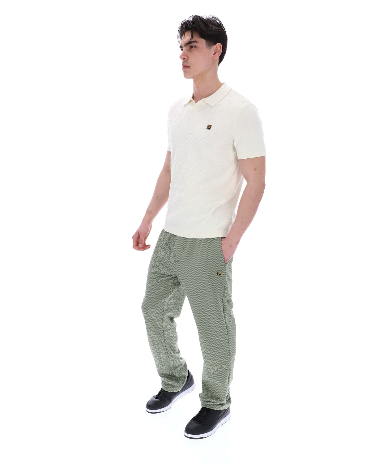Coconut Milk Denny Diamond Knit Open Collar Polo - White
