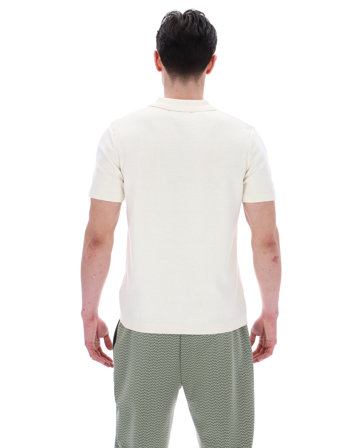 Coconut Milk Denny Diamond Knit Open Collar Polo - White