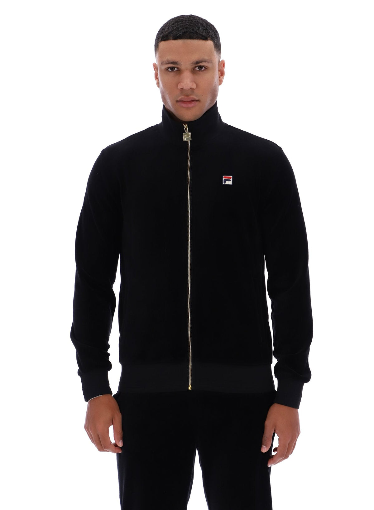 Black Nero Velour Track Top - Black