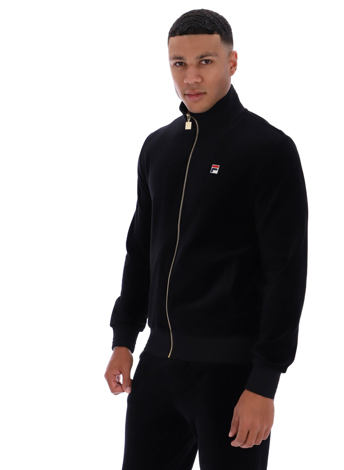 Black Nero Velour Track Top - Black