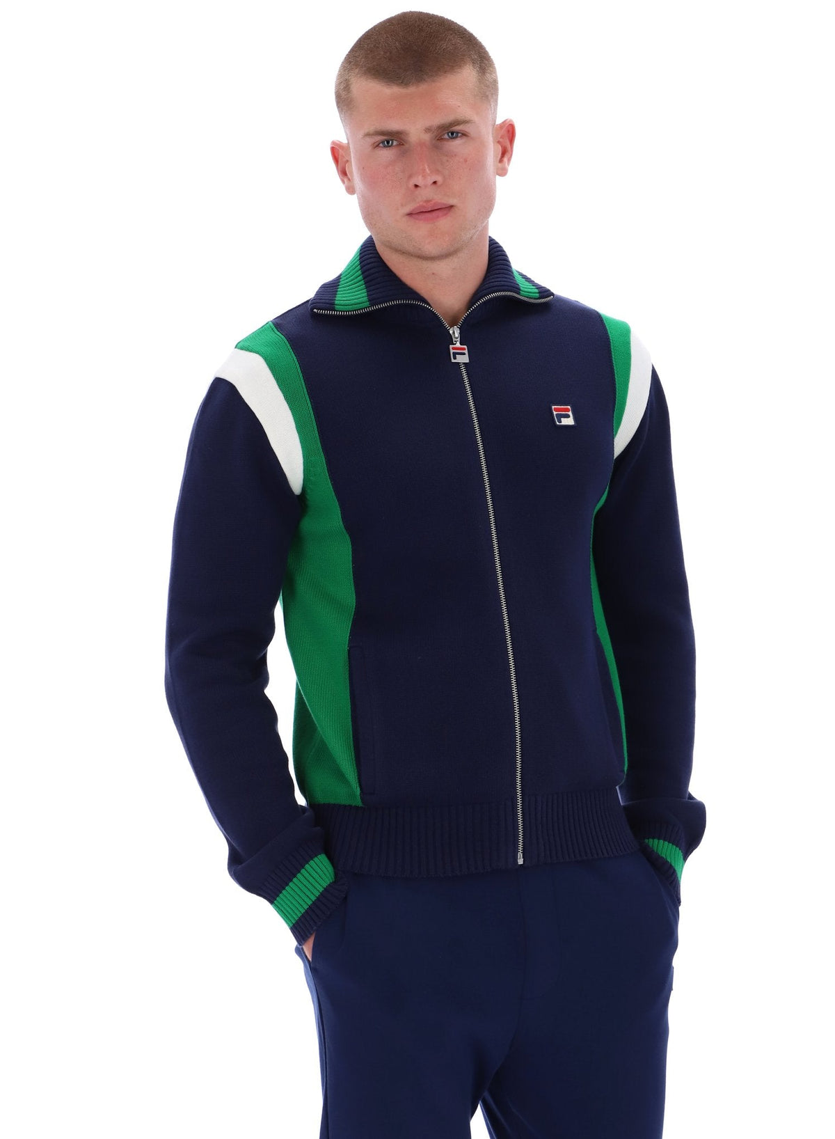 Fila Navy Cortez Colourblocked Knitted Track Top - Fila Navy