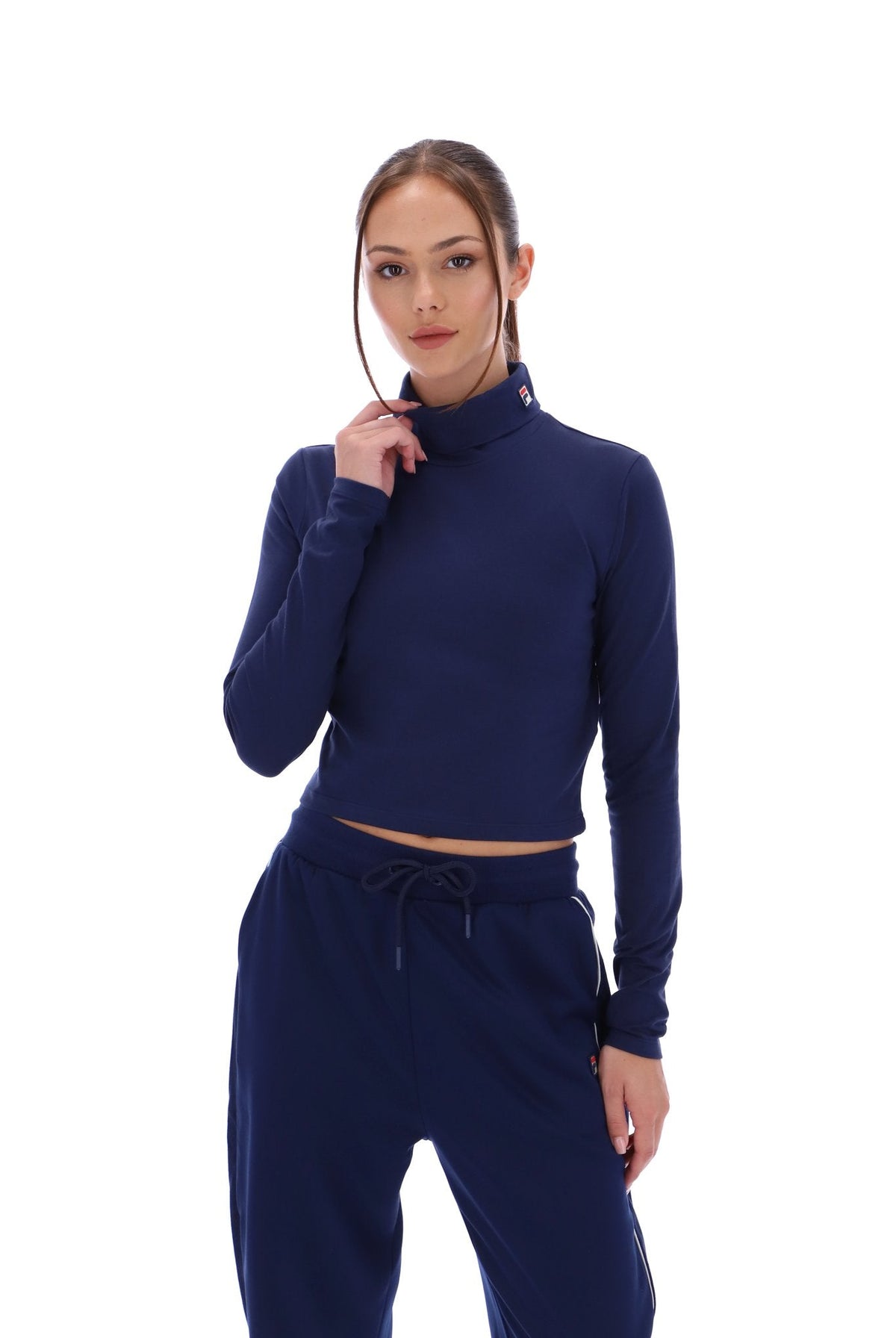 Navy Heidi Cropped Roll Neck Top -