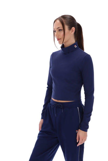 Navy Heidi Cropped Roll Neck Top -