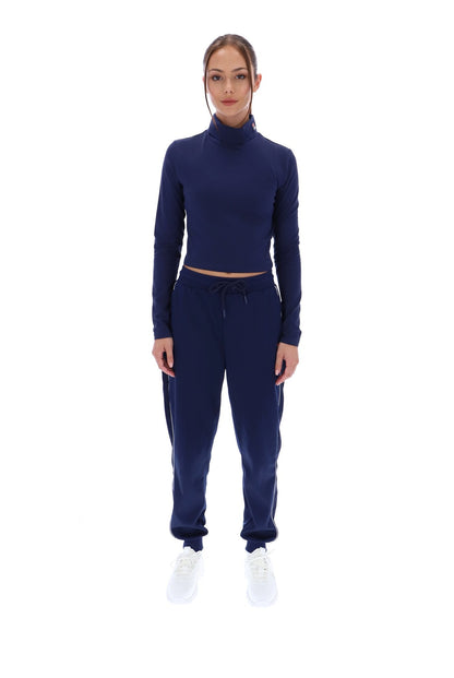 Navy Heidi Cropped Roll Neck Top -