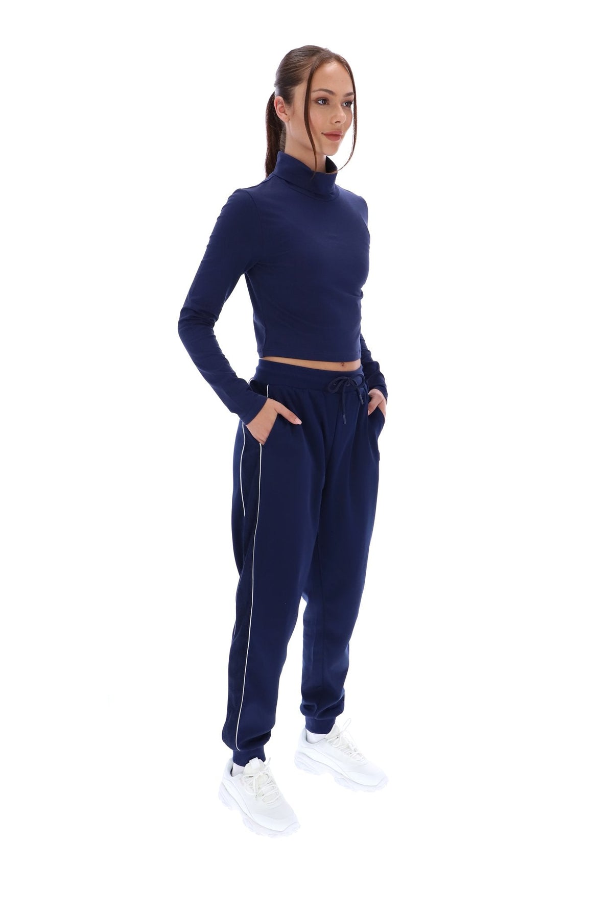 Navy Heidi Cropped Roll Neck Top -