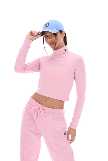 Pink Heidi Cropped Roll Neck Top - Pink