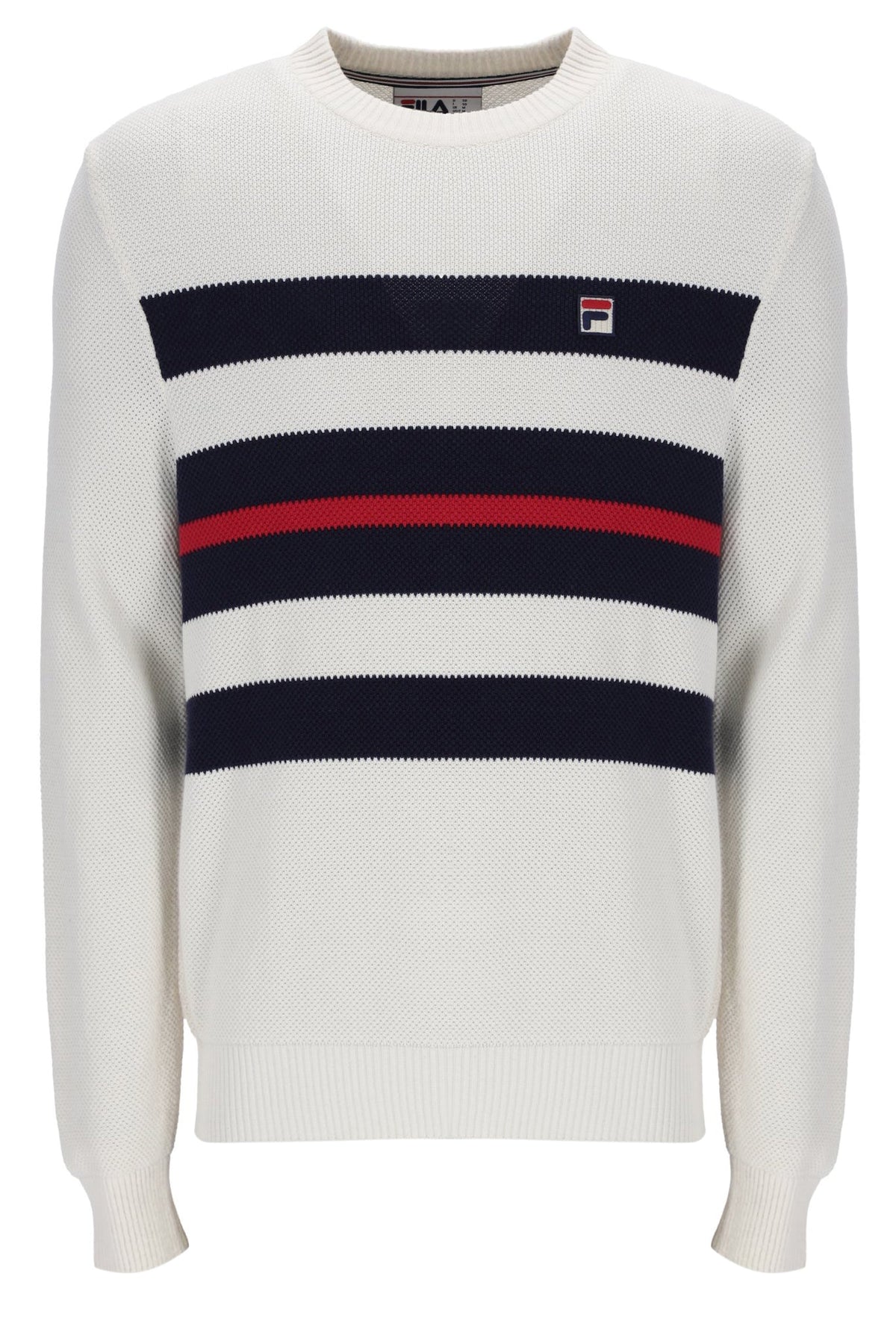 Gardenia Giuseppe Mesh Stripe Knitted Crew Neck - Neutral White