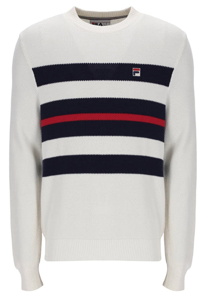 Gardenia Giuseppe Mesh Stripe Knitted Crew Neck - Neutral White