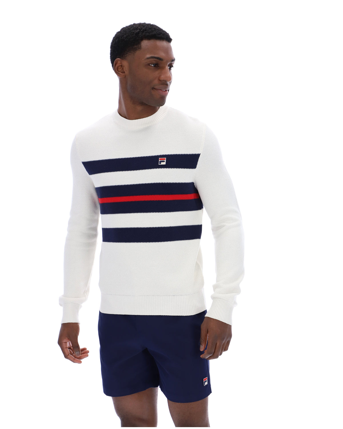 Gardenia Giuseppe Mesh Stripe Knitted Crew Neck - Neutral White