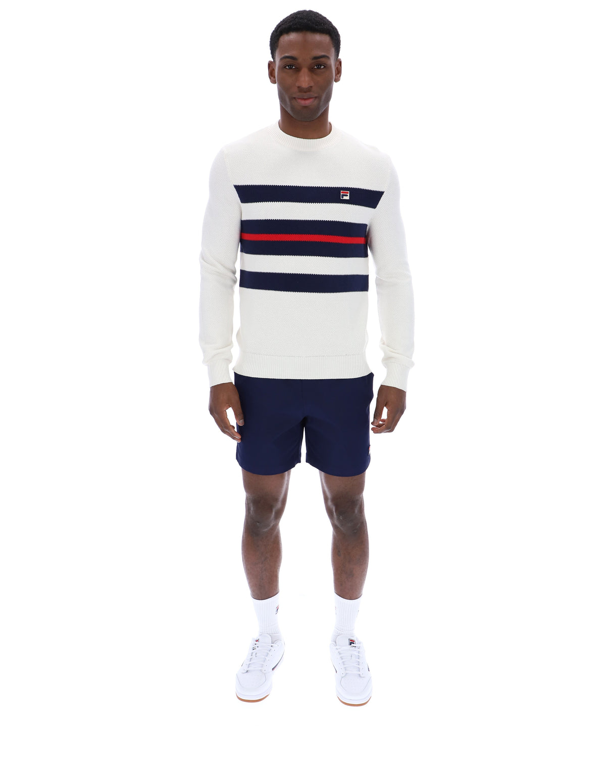 Gardenia Giuseppe Mesh Stripe Knitted Crew Neck - Neutral White