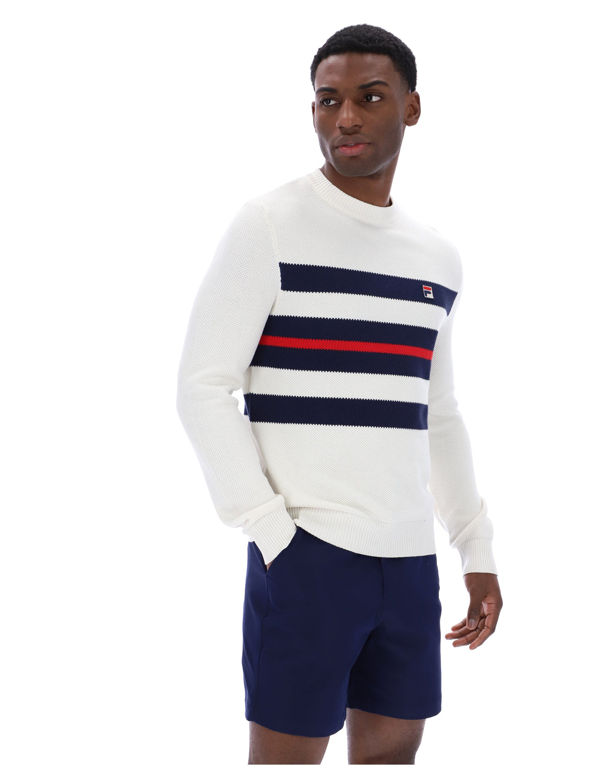 Gardenia Giuseppe Mesh Stripe Knitted Crew Neck - Neutral White
