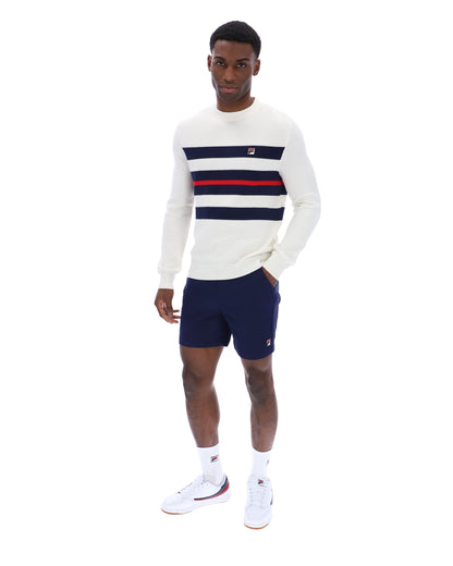 Gardenia Giuseppe Mesh Stripe Knitted Crew Neck - Neutral White