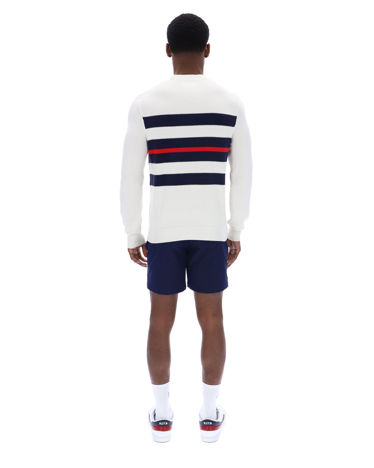 Gardenia Giuseppe Mesh Stripe Knitted Crew Neck - Neutral White