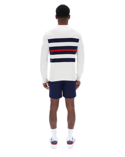 Gardenia Giuseppe Mesh Stripe Knitted Crew Neck - Neutral White