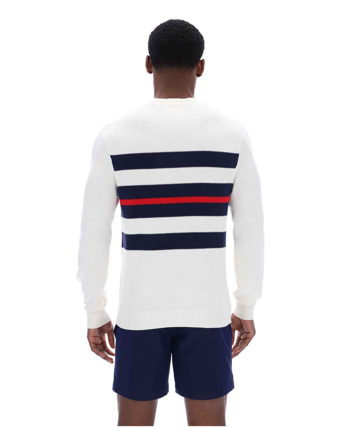 Gardenia Giuseppe Mesh Stripe Knitted Crew Neck - Neutral White