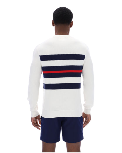 Gardenia Giuseppe Mesh Stripe Knitted Crew Neck - Neutral White