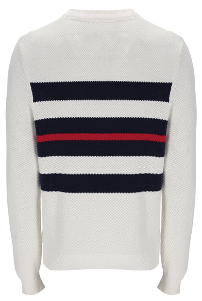 Gardenia Giuseppe Mesh Stripe Knitted Crew Neck - Neutral White