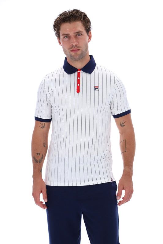 White BB1 Classic Vintage Striped Polo - White