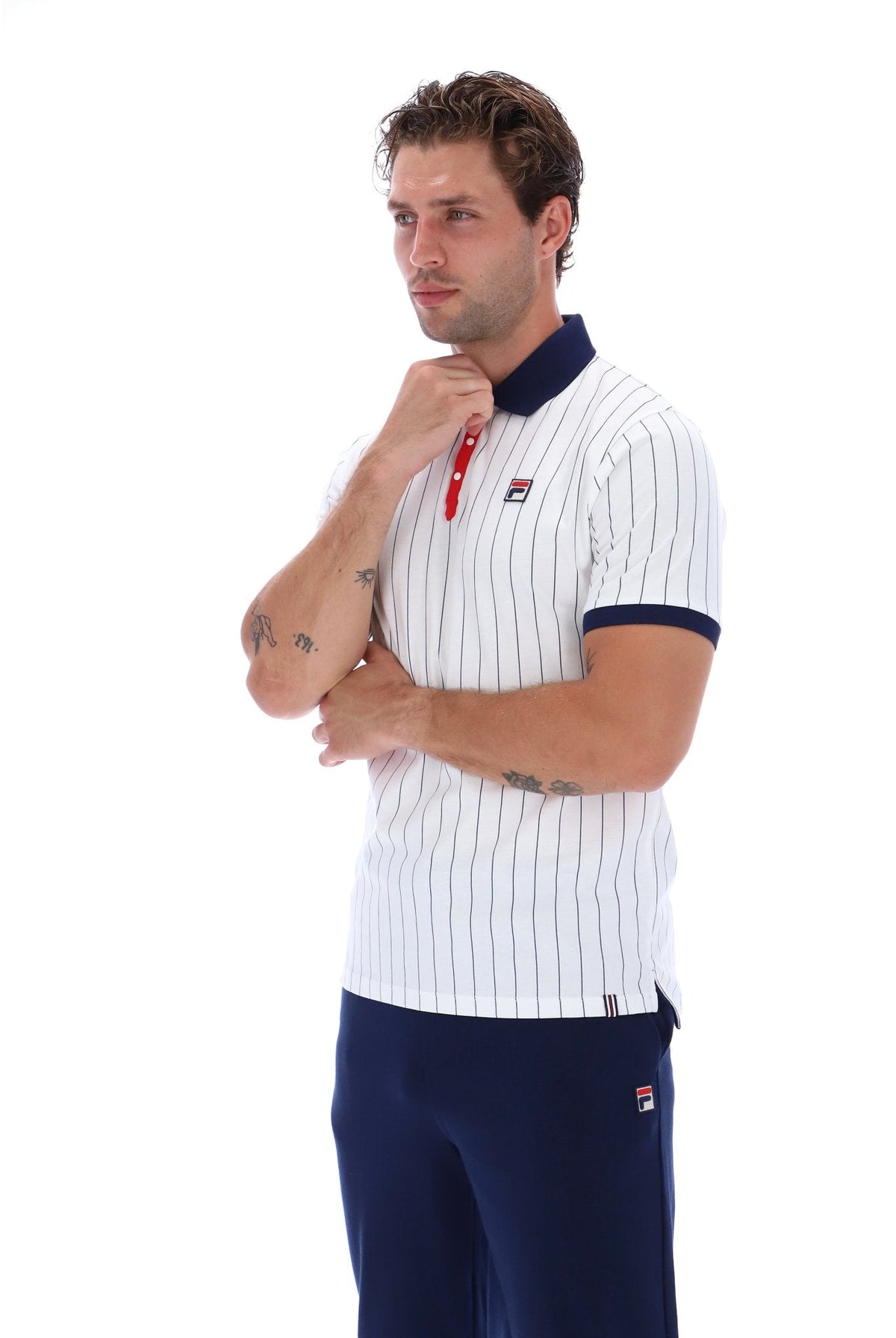White BB1 Classic Vintage Striped Polo - White