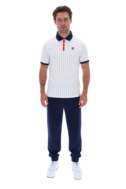 White BB1 Classic Vintage Striped Polo - White