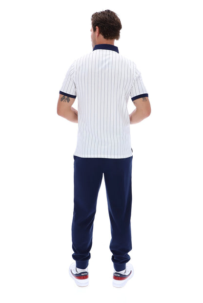 White BB1 Classic Vintage Striped Polo - White