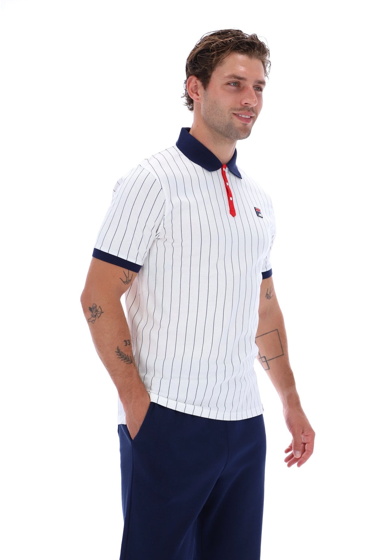 White BB1 Classic Vintage Striped Polo - White