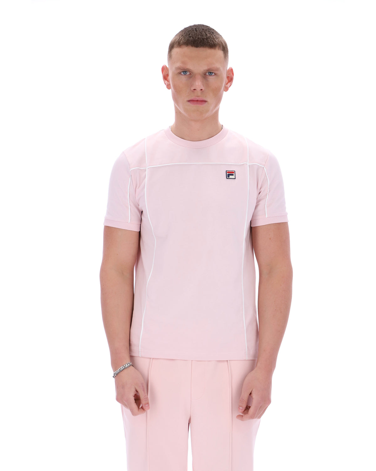 Pale Pink Terri T-Shirt with Contrast Piping - Light Baby Pink