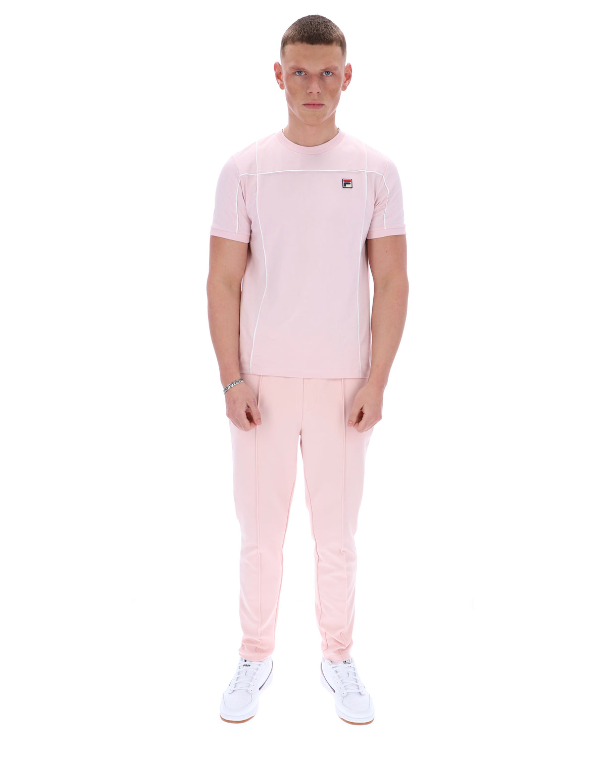 Pale Pink Terri T-Shirt with Contrast Piping - Light Baby Pink