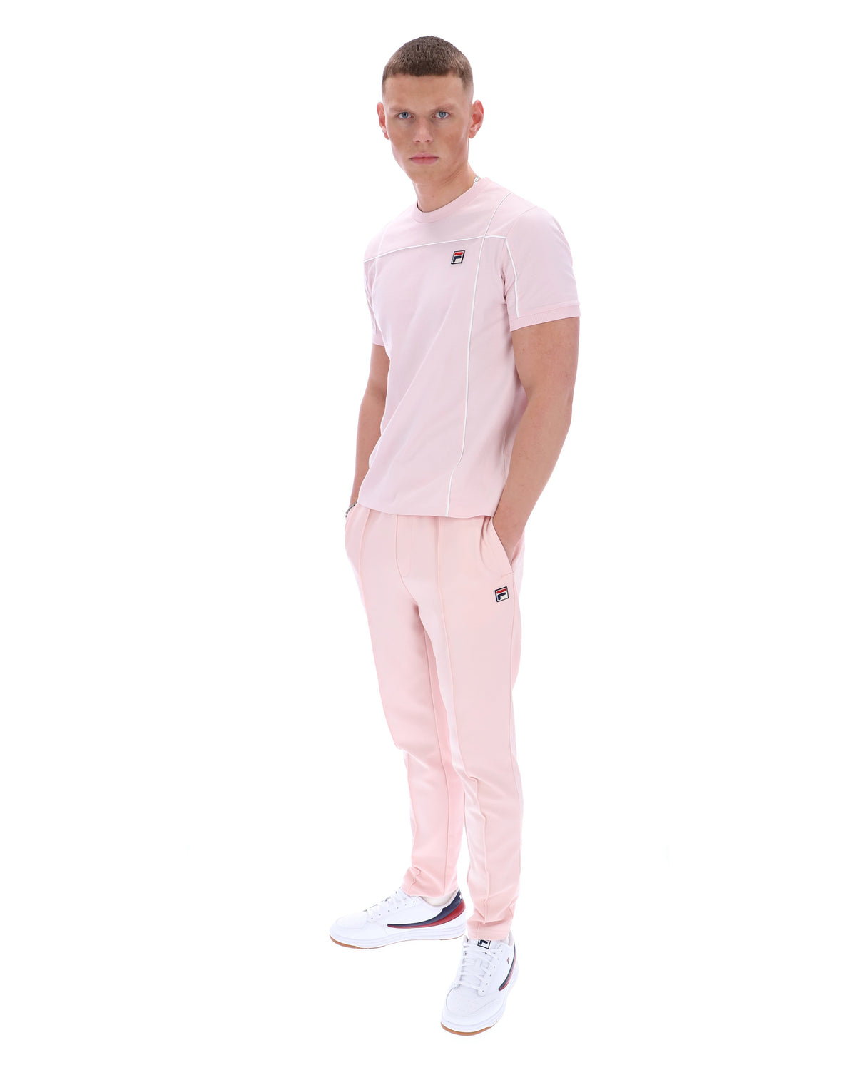 Pale Pink Terri T-Shirt with Contrast Piping - Light Baby Pink
