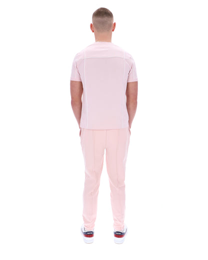 Pale Pink Terri T-Shirt with Contrast Piping - Light Baby Pink