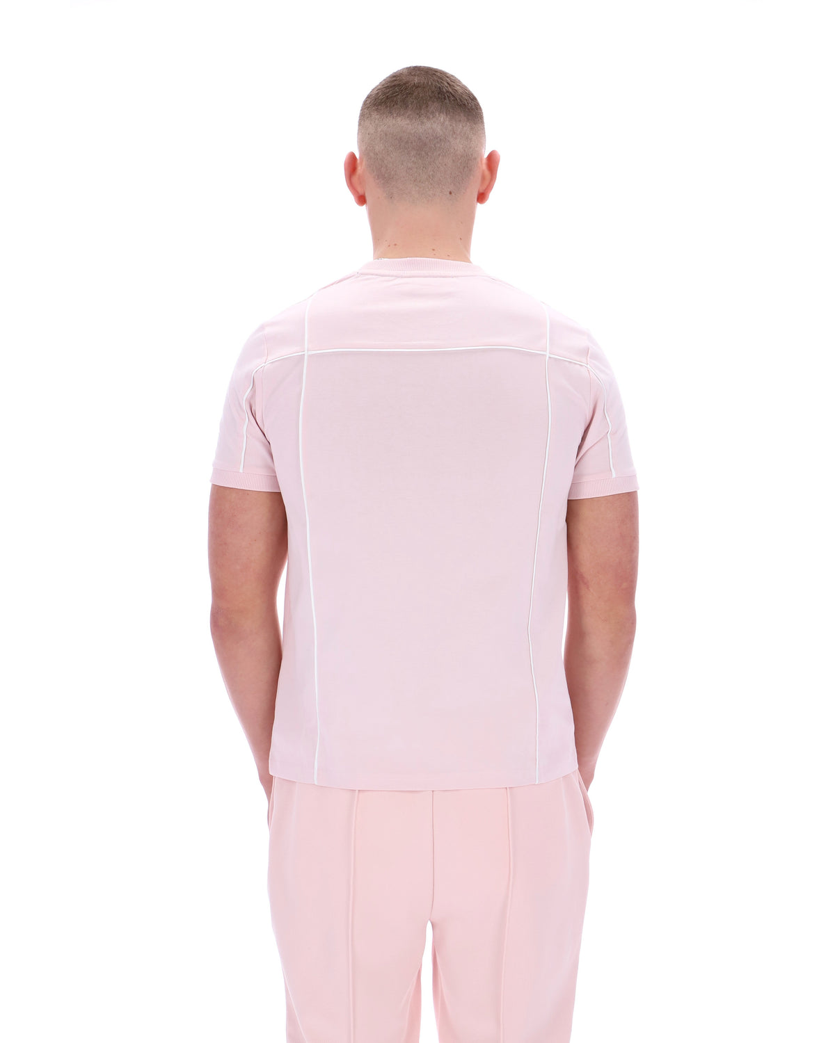 Pale Pink Terri T-Shirt with Contrast Piping - Light Baby Pink