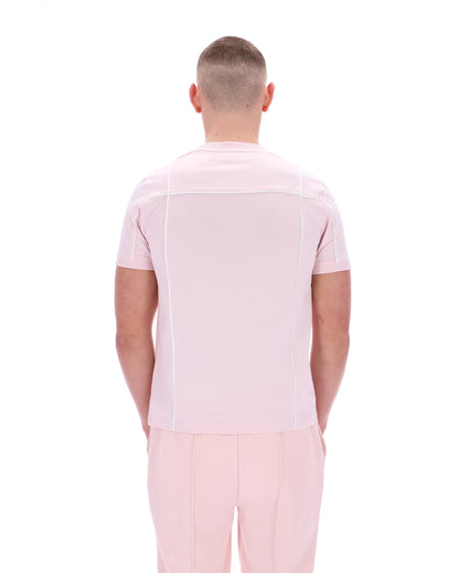 Pale Pink Terri T-Shirt with Contrast Piping - Light Baby Pink