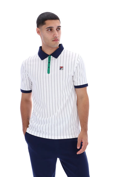 White BB1 Classic Vintage Striped Polo - White