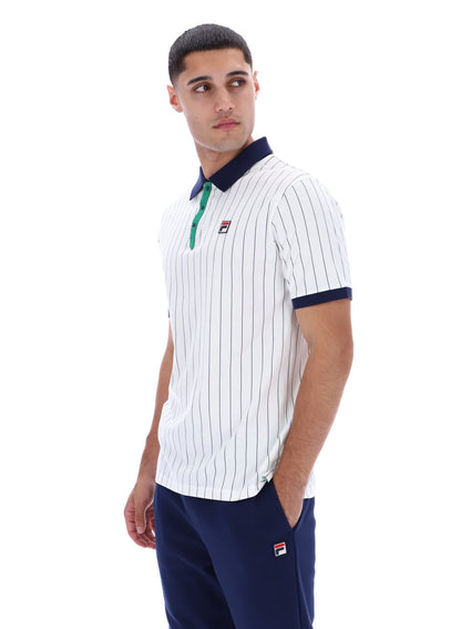 White BB1 Classic Vintage Striped Polo - White