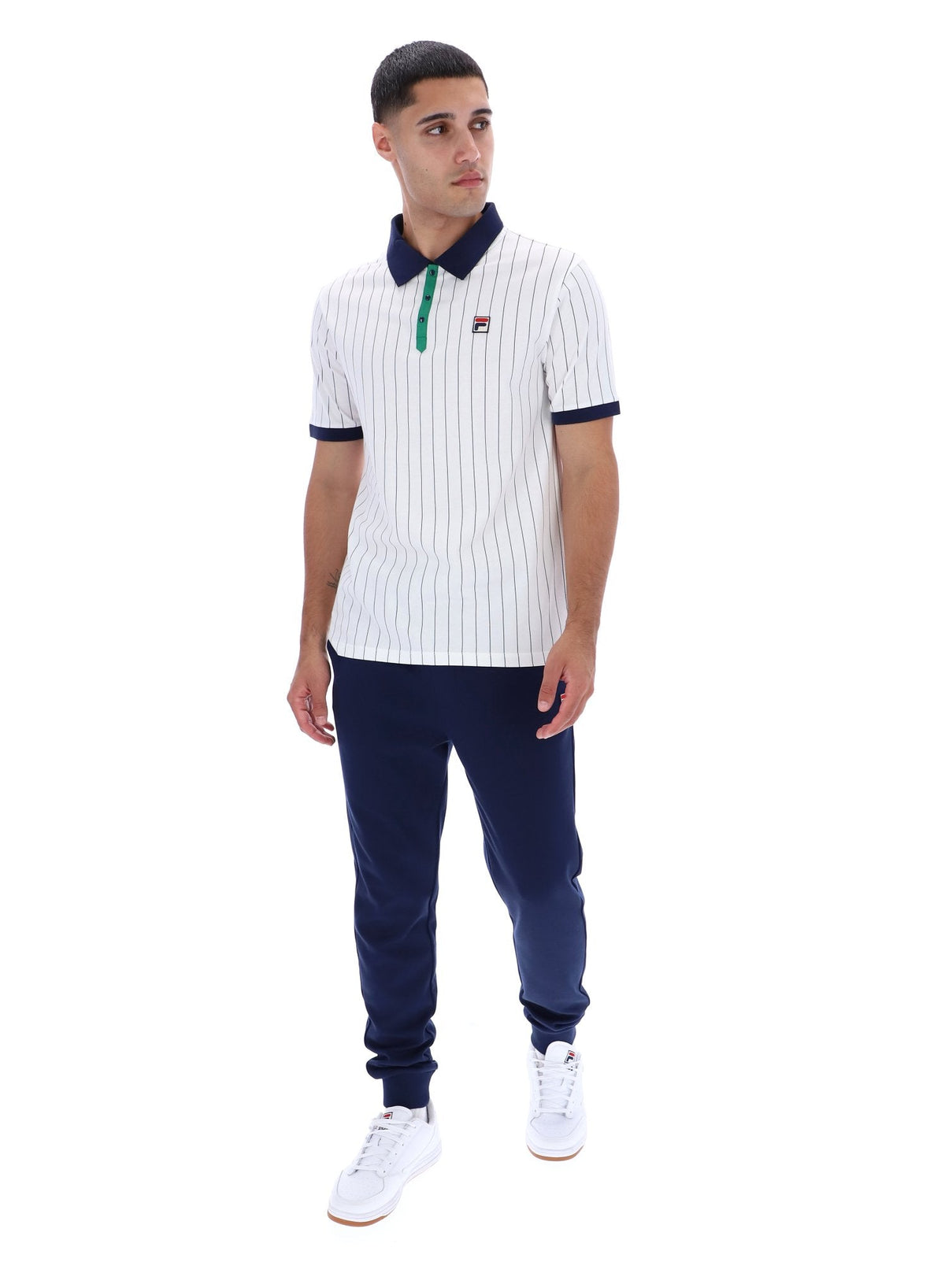 White BB1 Classic Vintage Striped Polo - White