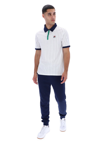 White BB1 Classic Vintage Striped Polo - White