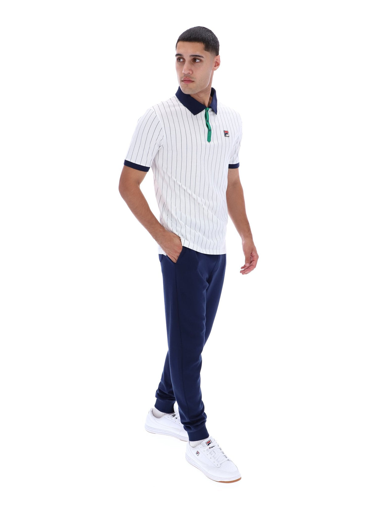 White BB1 Classic Vintage Striped Polo - White