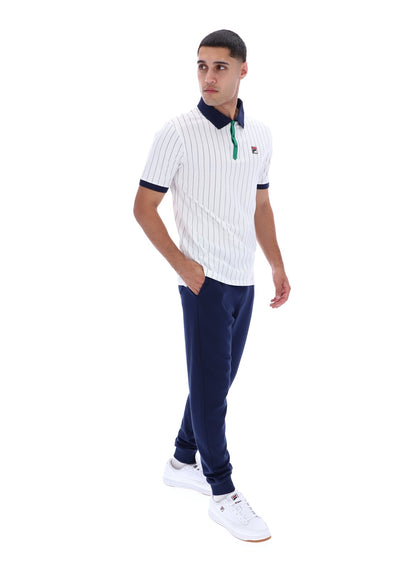 White BB1 Classic Vintage Striped Polo - White